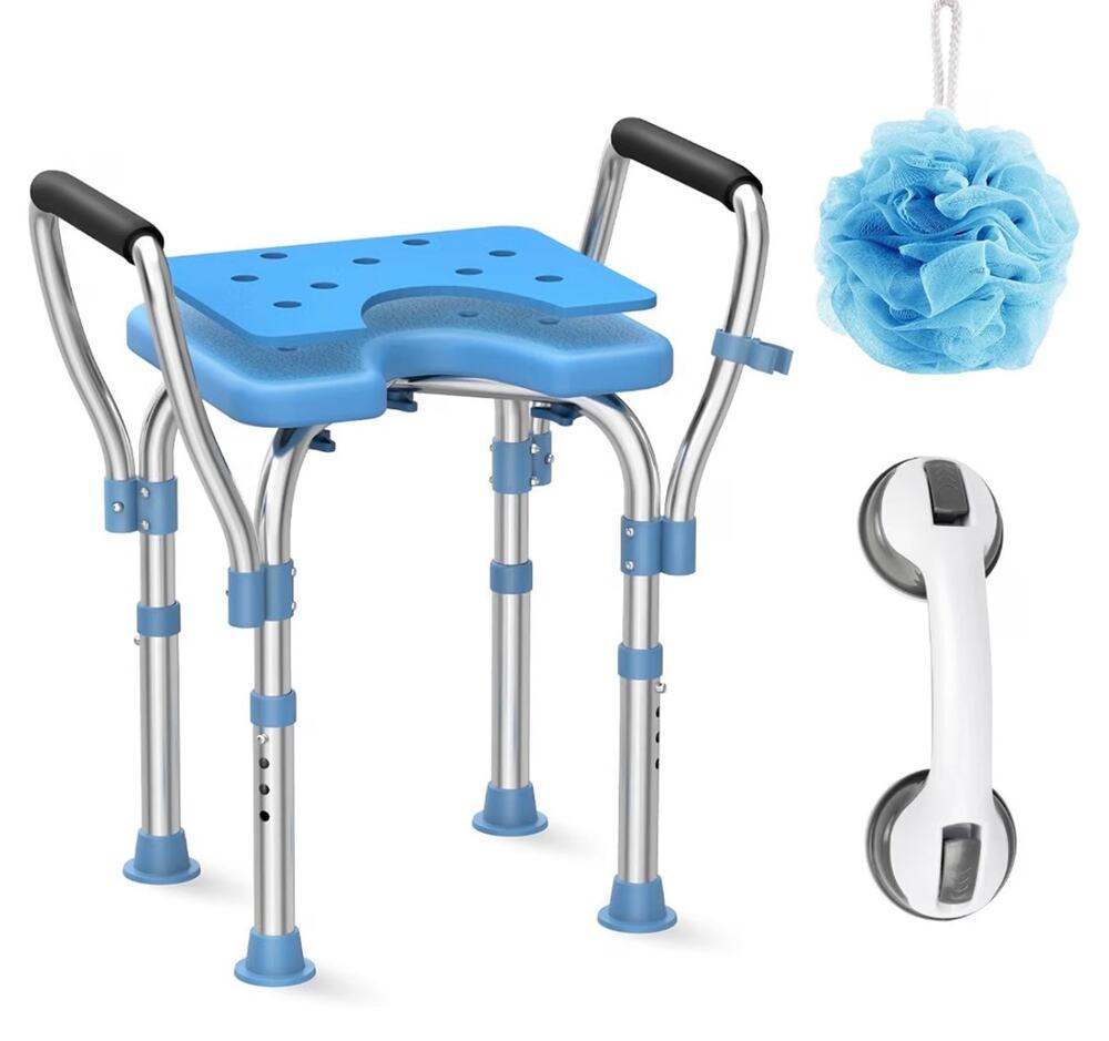 Adjustable Shower Chair with Arms & Back Support Handles – 450 lb Capacity